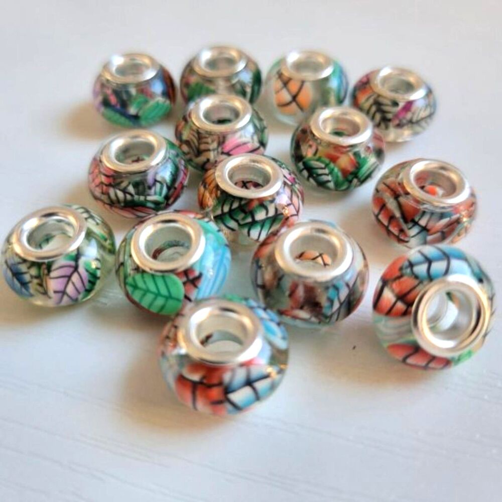 NWT 16 Large Hole European Charm Beads For Pandora Bracelets Jewelry Making Leaf